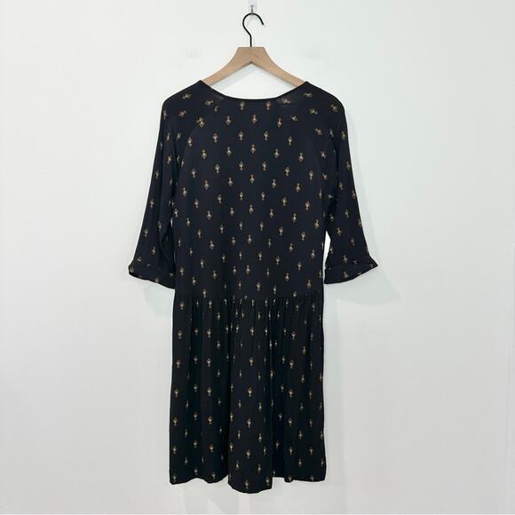 Garnet Hill Women's Gray Easy Bohemian Pocket Dress 3/4 Sleeve V-Neck size 14 - Picture 3 of 8